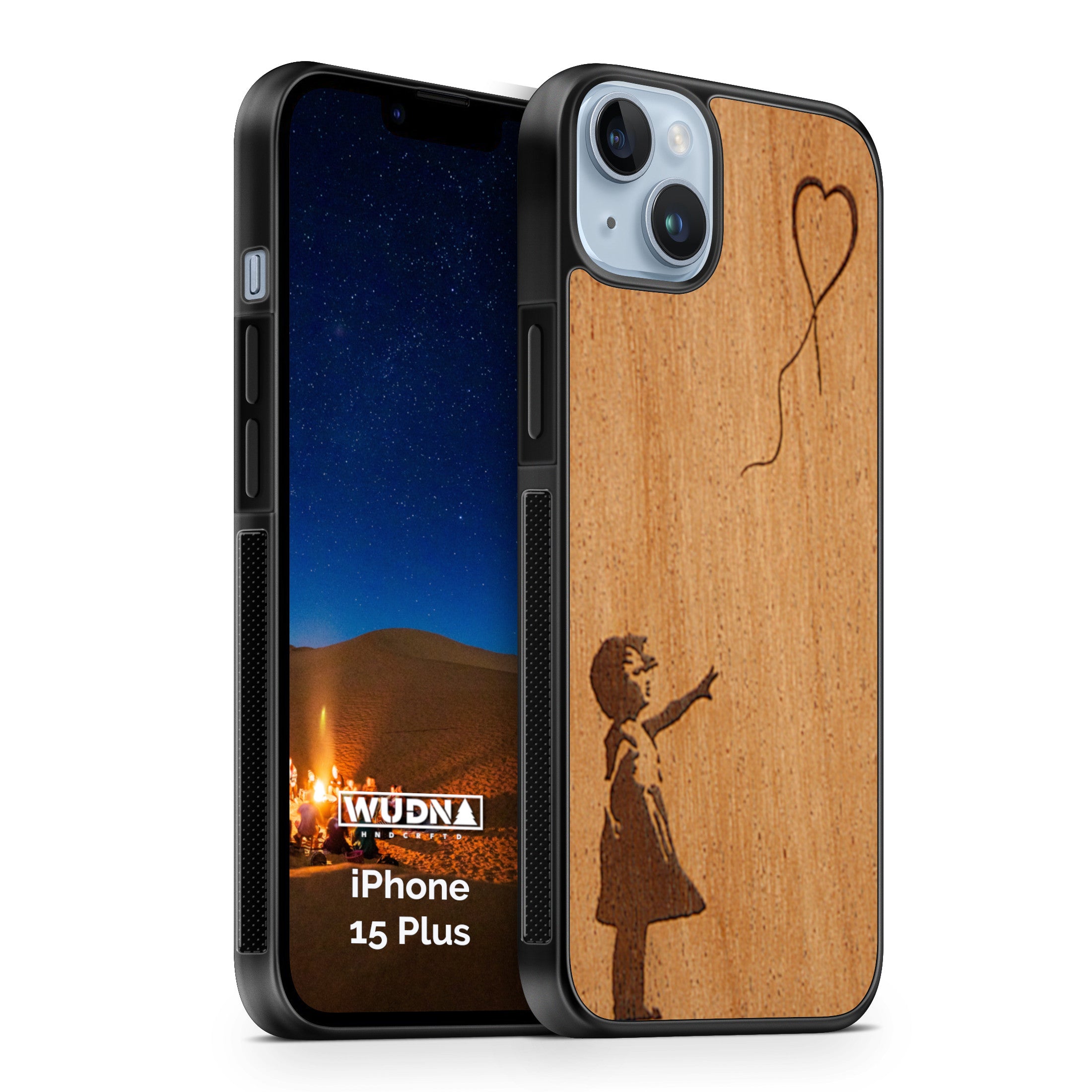 Slim Wooden Phone Case (Banksy Girl With a Balloon in Mahogany)