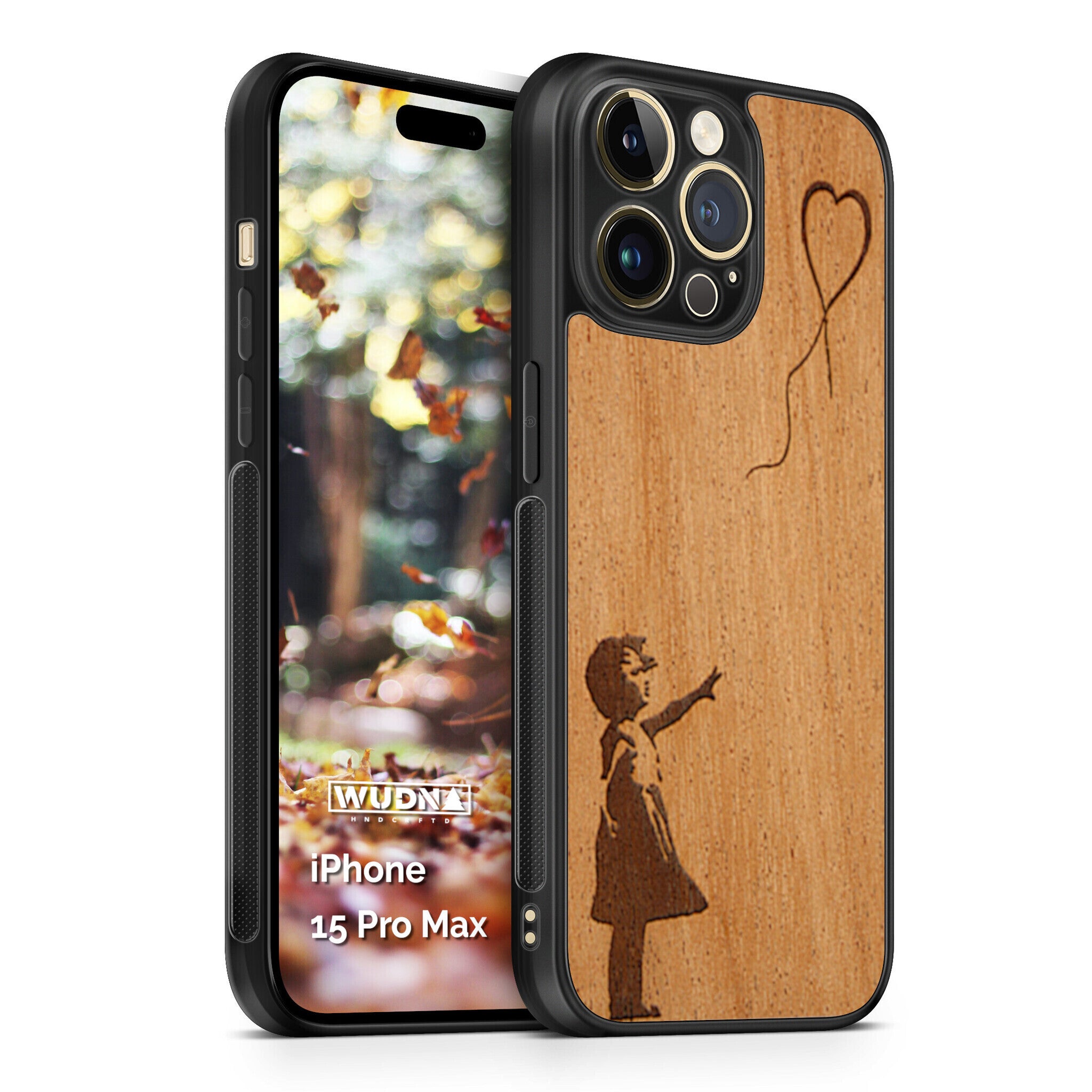 Slim Wooden Phone Case (Banksy Girl With a Balloon in Mahogany)