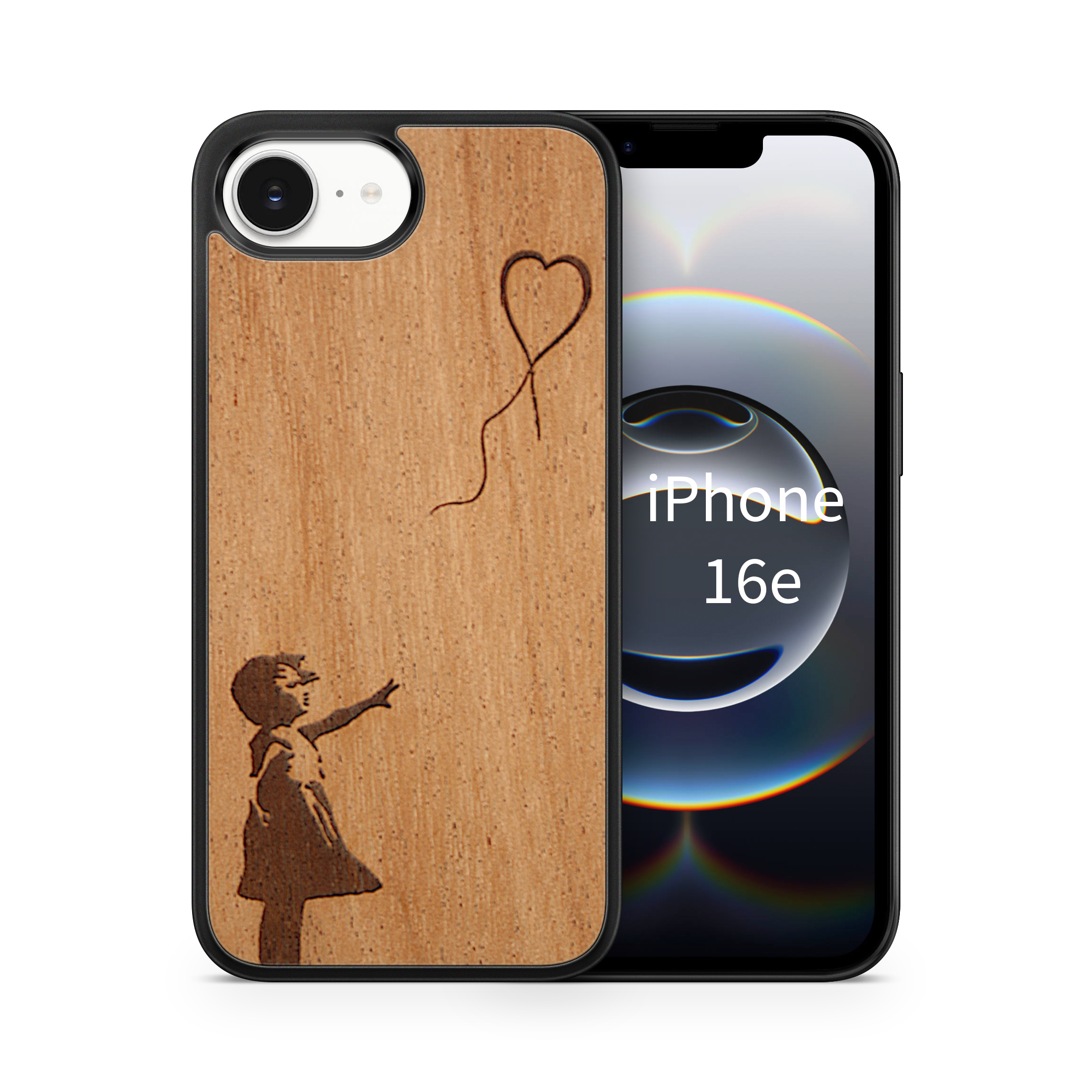 Slim Wooden Phone Case (Banksy Girl With a Balloon in Mahogany)