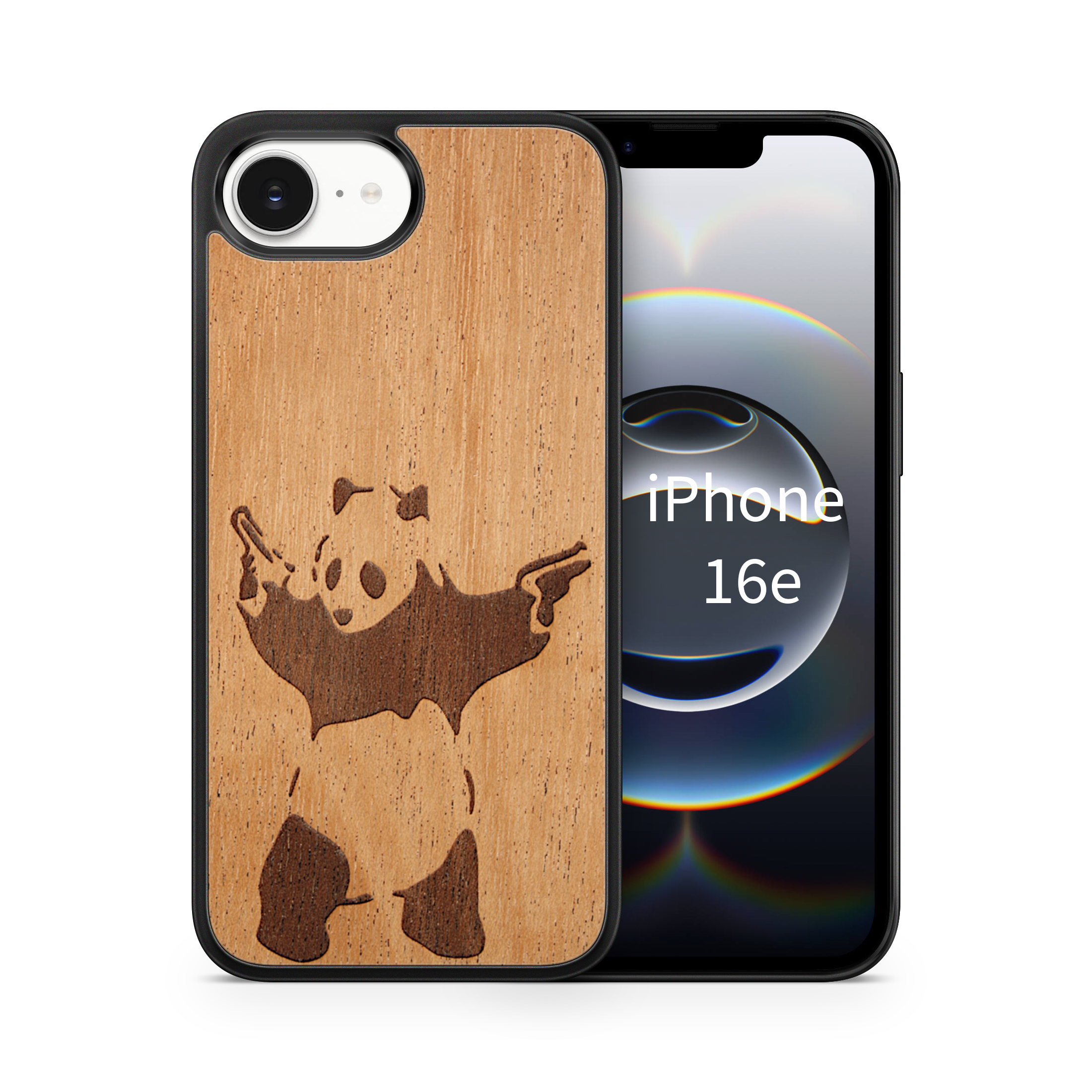 Slim Wooden Phone Case (Banksy Bad Panda in Mahogany)