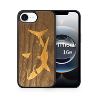 Slim Wooden iPhone Case (Great White Shark with Bamboo in Black Walnut)