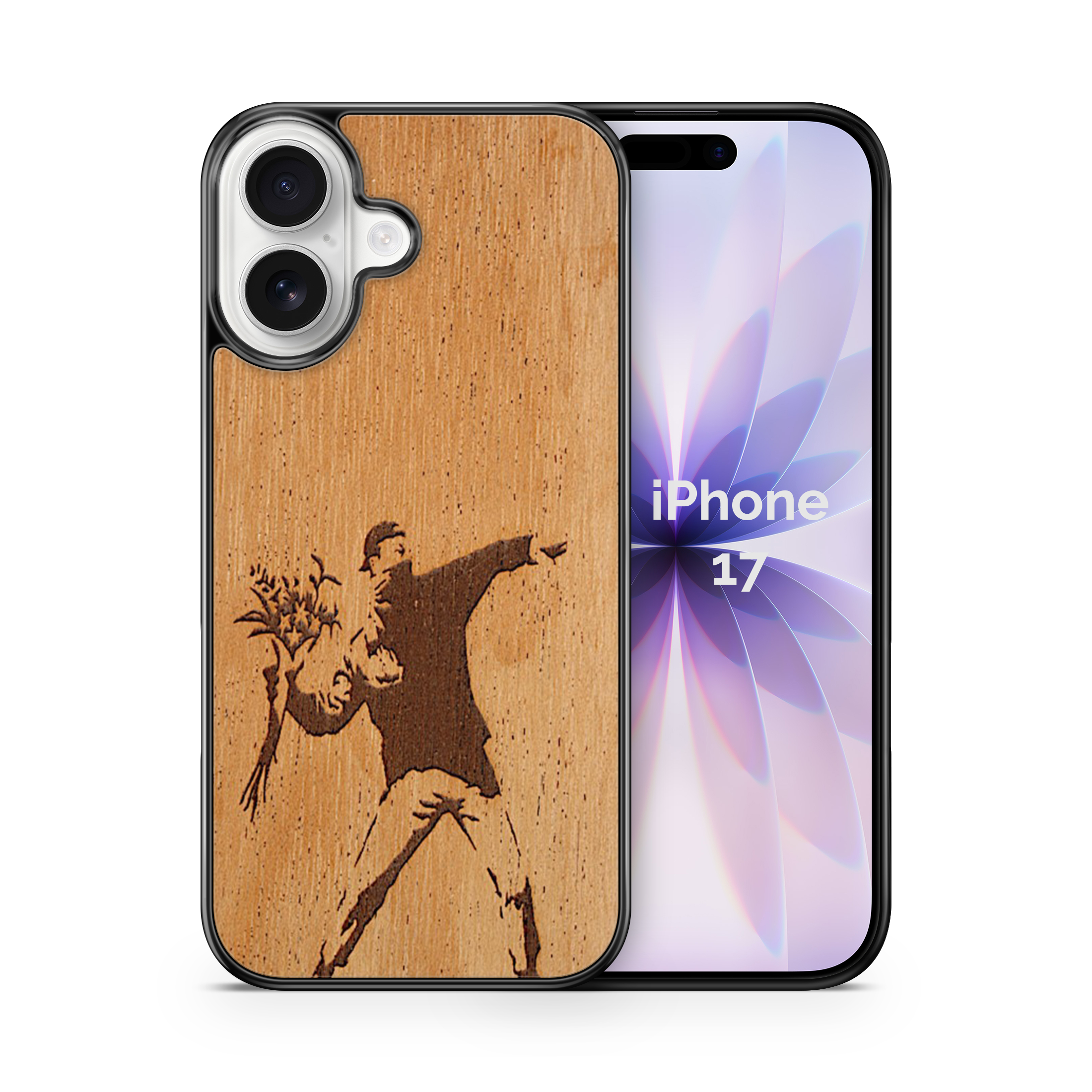 Slim Wooden Phone Case (Banksy Molotov Flowers in Mahogany)