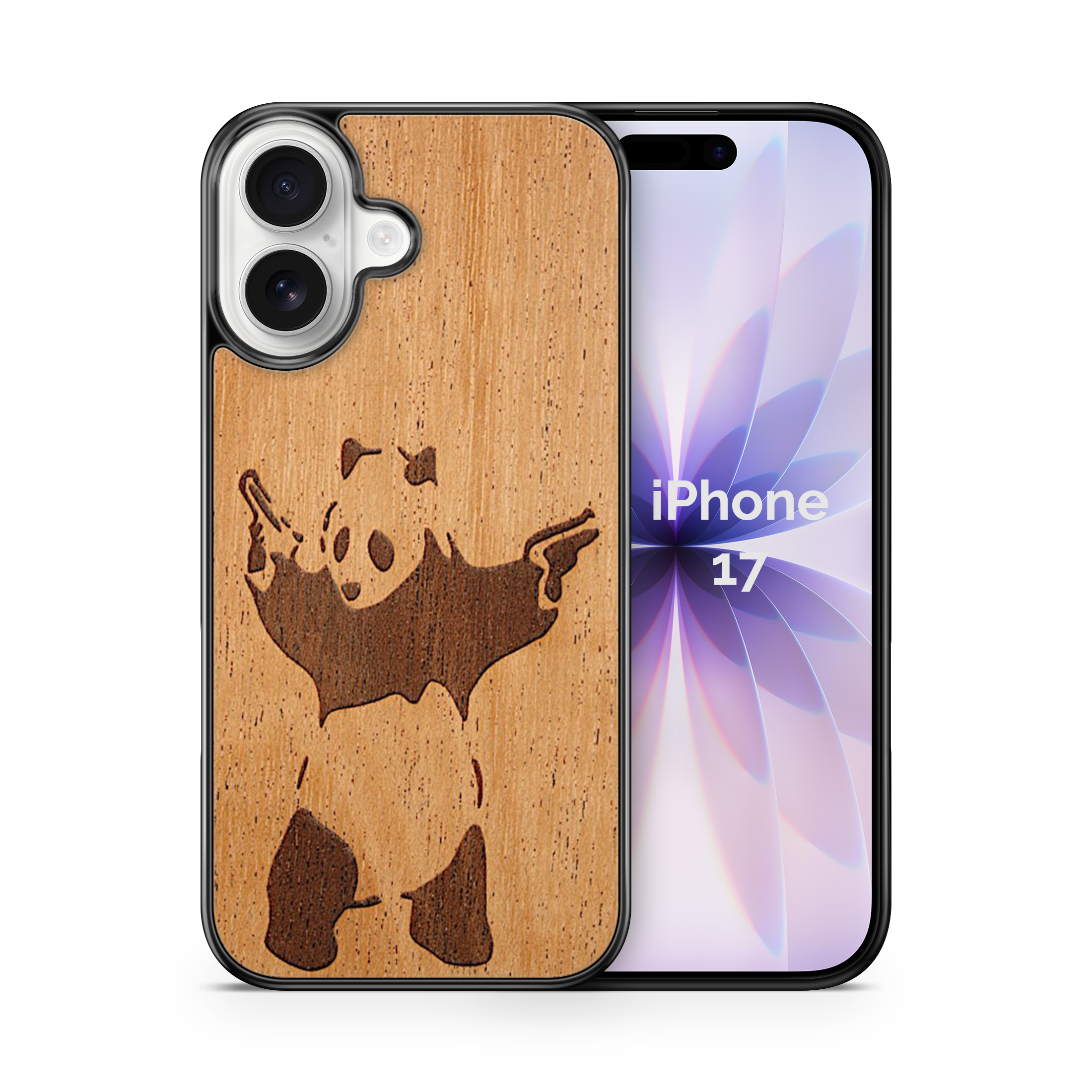 Slim Wooden Phone Case (Banksy Bad Panda in Mahogany)