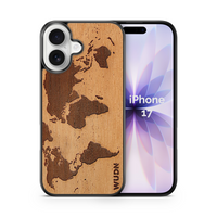 Slim Wooden iPhone Case (World Map Traveler in Mahogany)