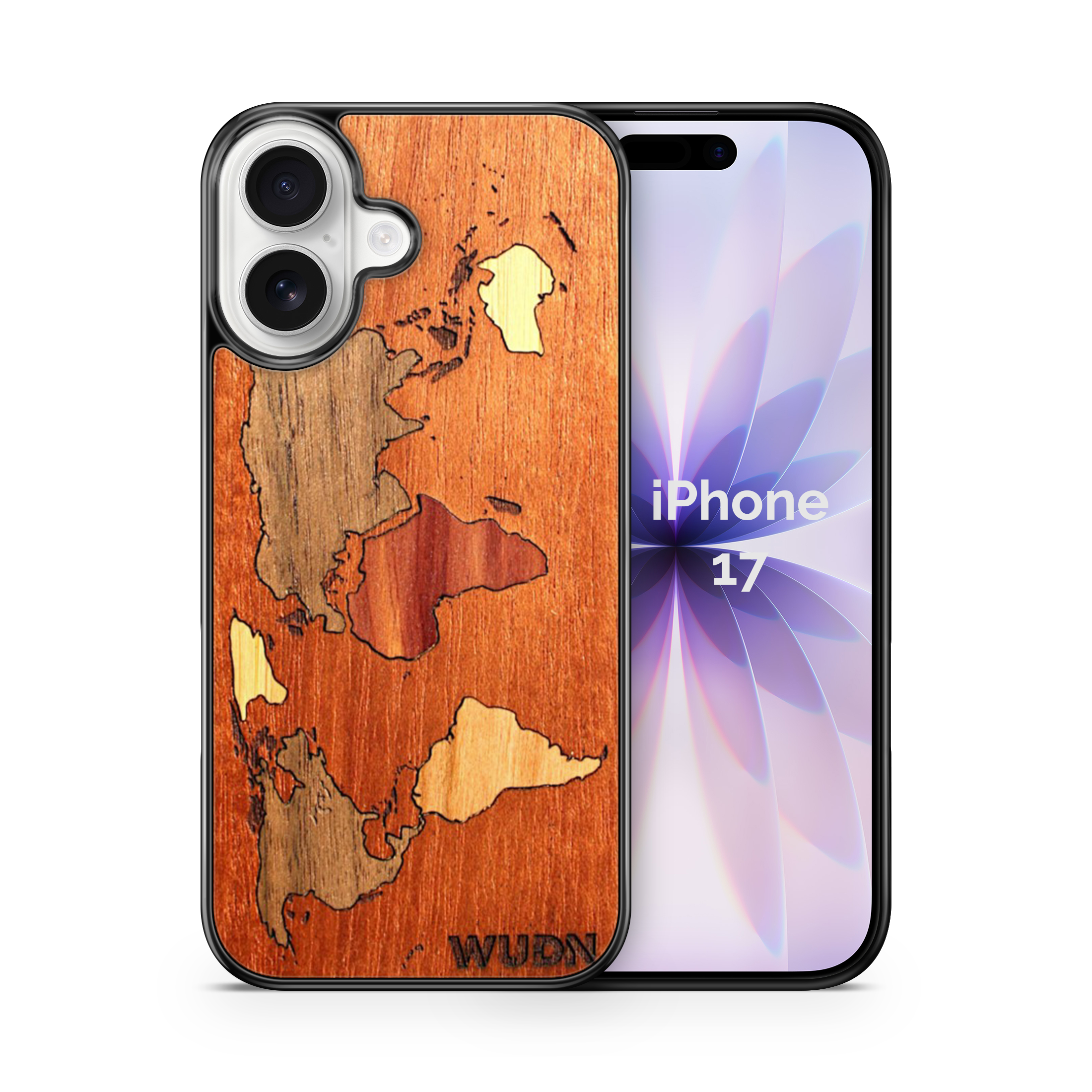 Slim Wooden Phone Case (Mahogany Inlay - World Map Traveler)