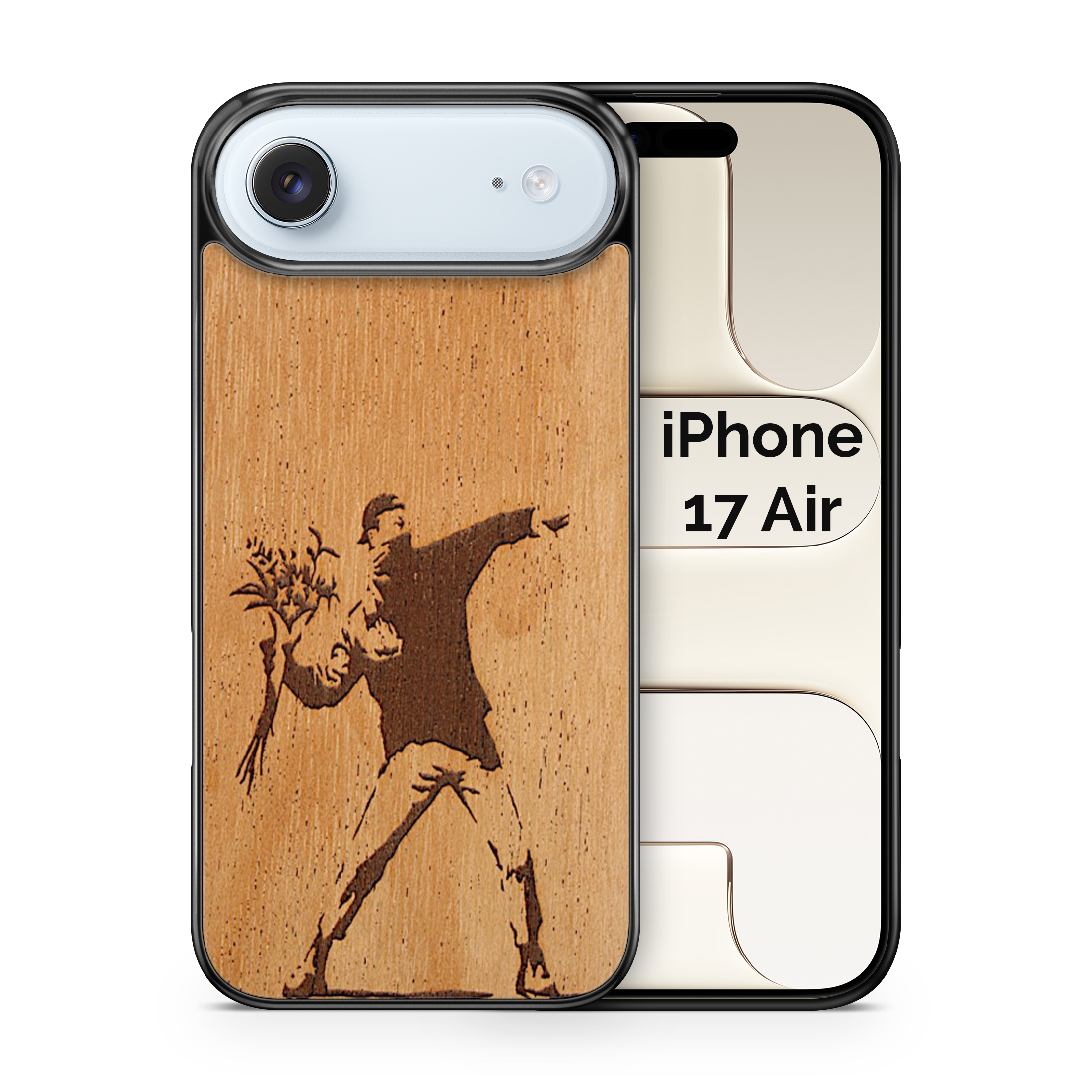 Slim Wooden Phone Case (Banksy Molotov Flowers in Mahogany)