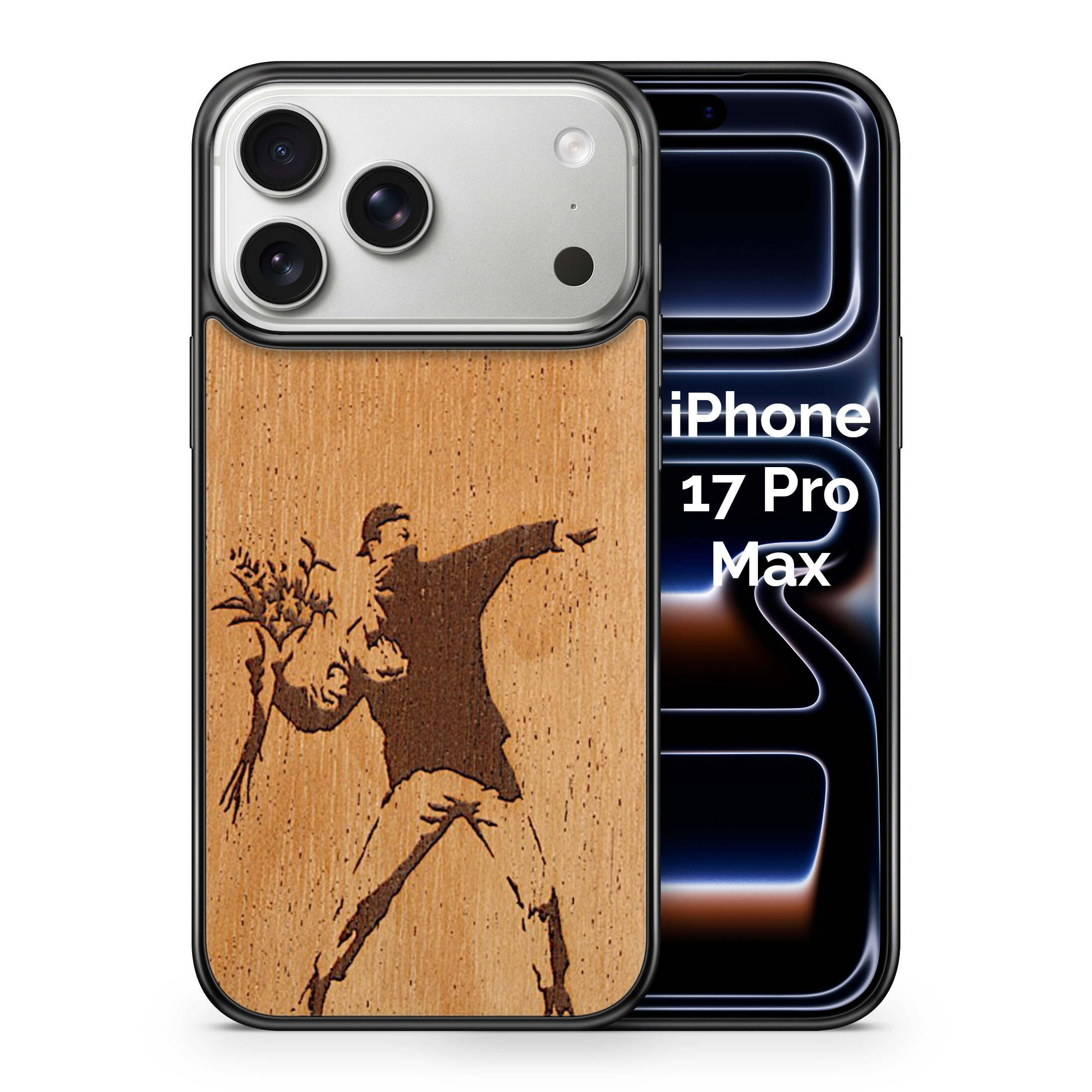 Slim Wooden Phone Case (Banksy Molotov Flowers in Mahogany)