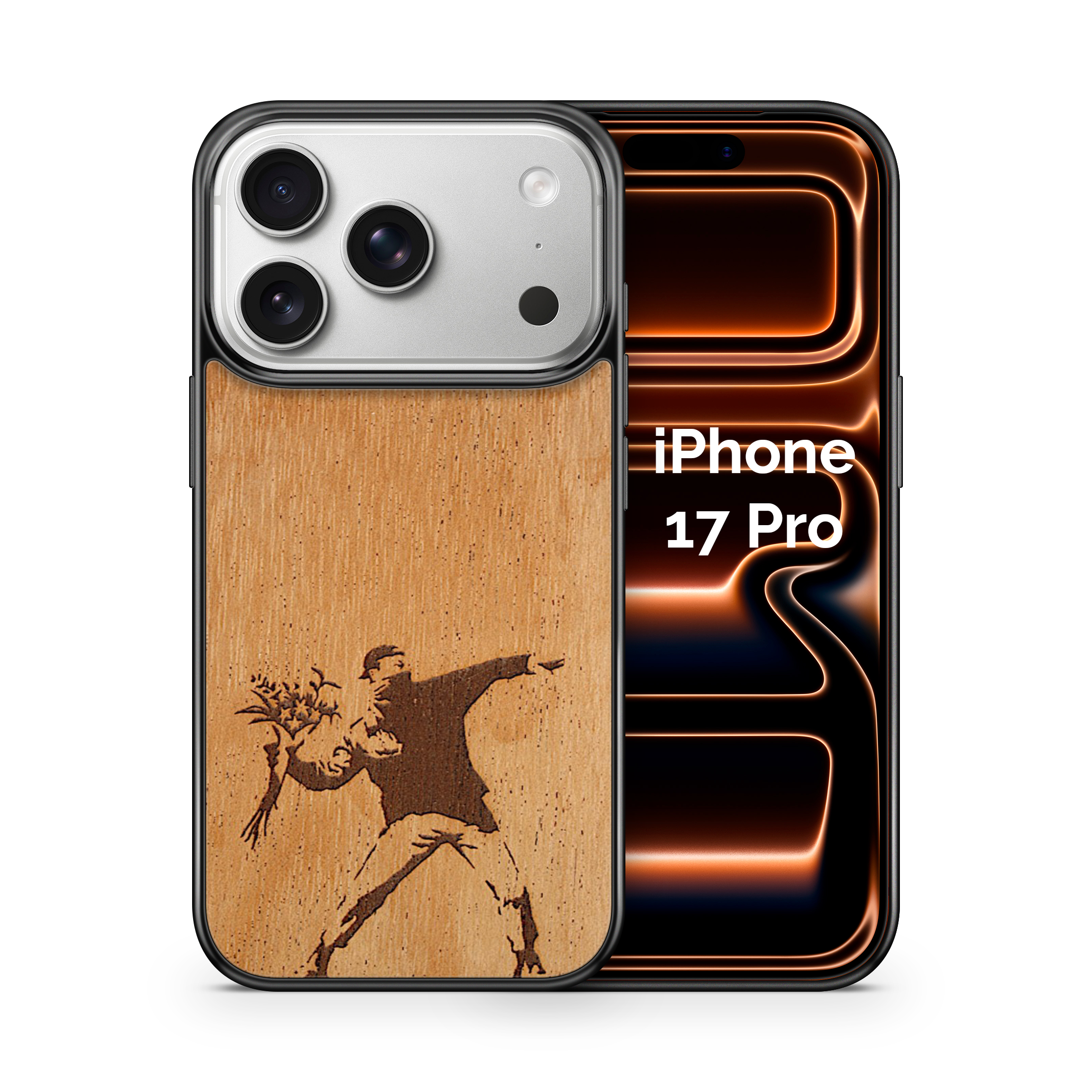 Slim Wooden Phone Case (Banksy Molotov Flowers in Mahogany)