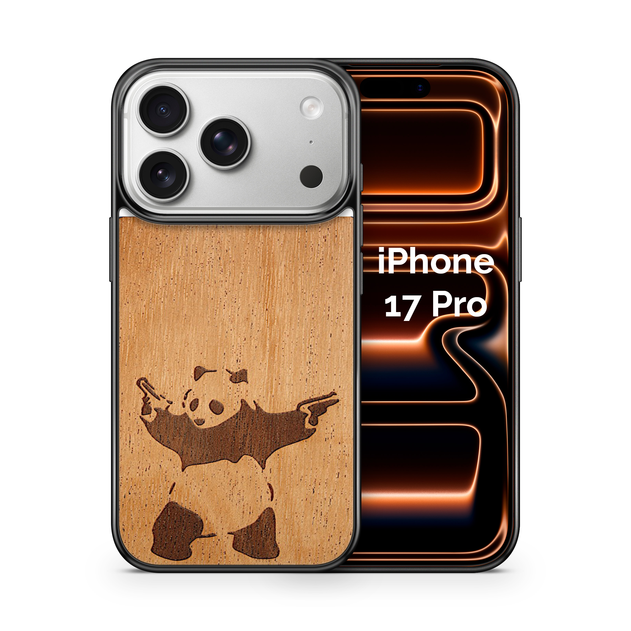 Slim Wooden Phone Case (Banksy Bad Panda in Mahogany)