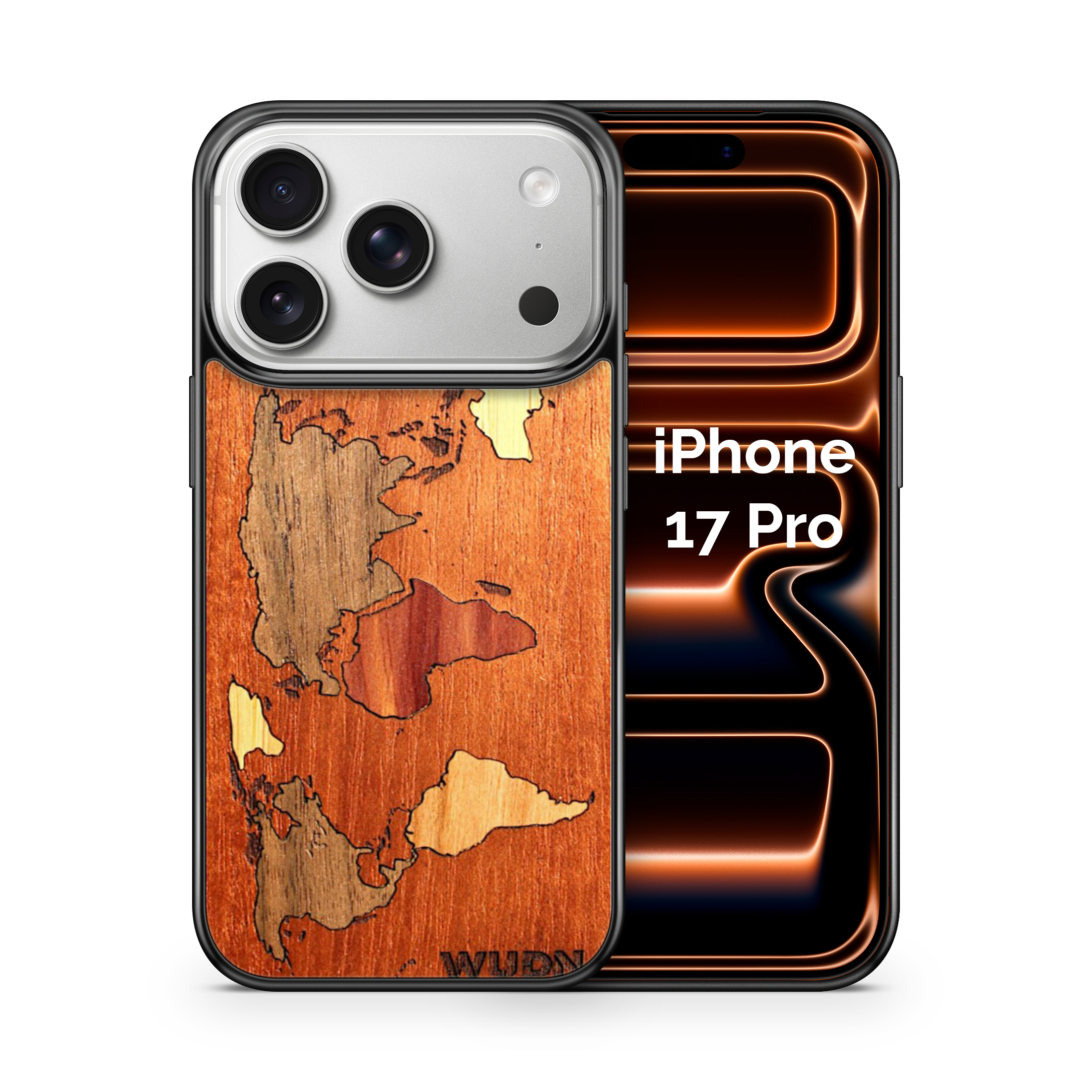 Slim Wooden Phone Case (Mahogany Inlay - World Map Traveler)