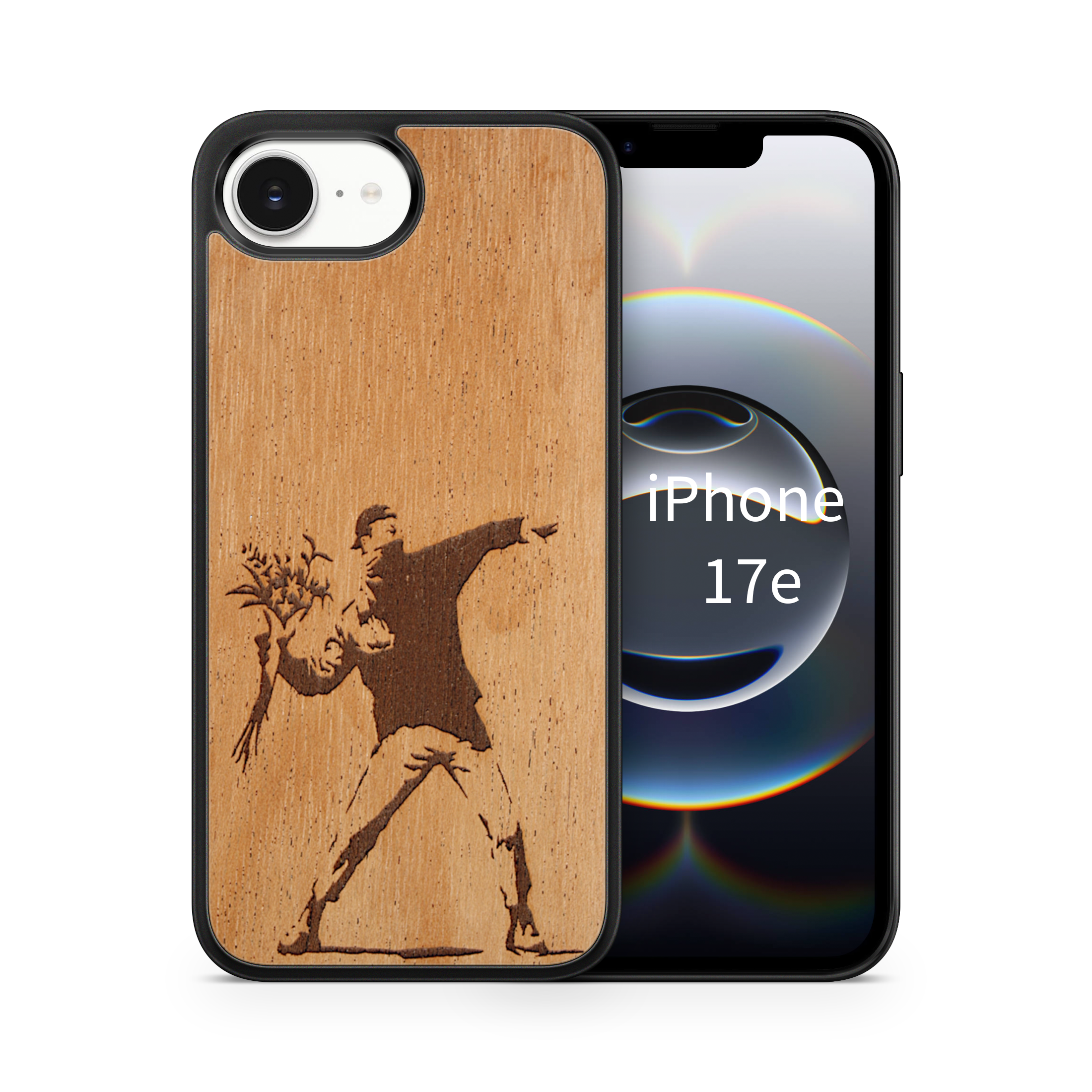 Slim Wooden Phone Case (Banksy Molotov Flowers in Mahogany)