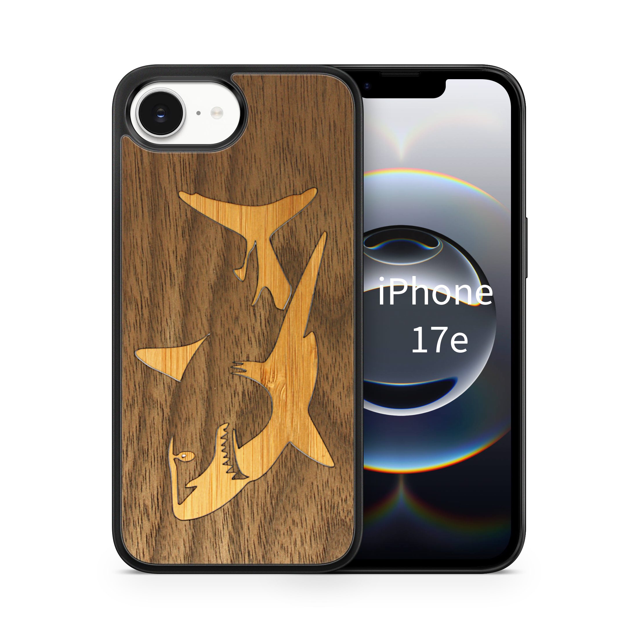 Slim Wooden iPhone Case (Great White Shark with Bamboo in Black Walnut)