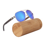 Zebra Wood Silver Framed Square Aviator Sunglasses by WUDN