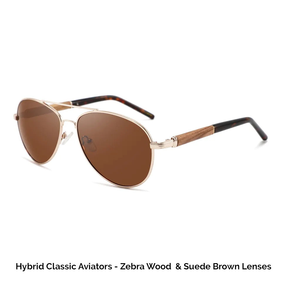 Classic Aviator Hybrid Acetate Frame Sunglasses with Real Wood Inlay