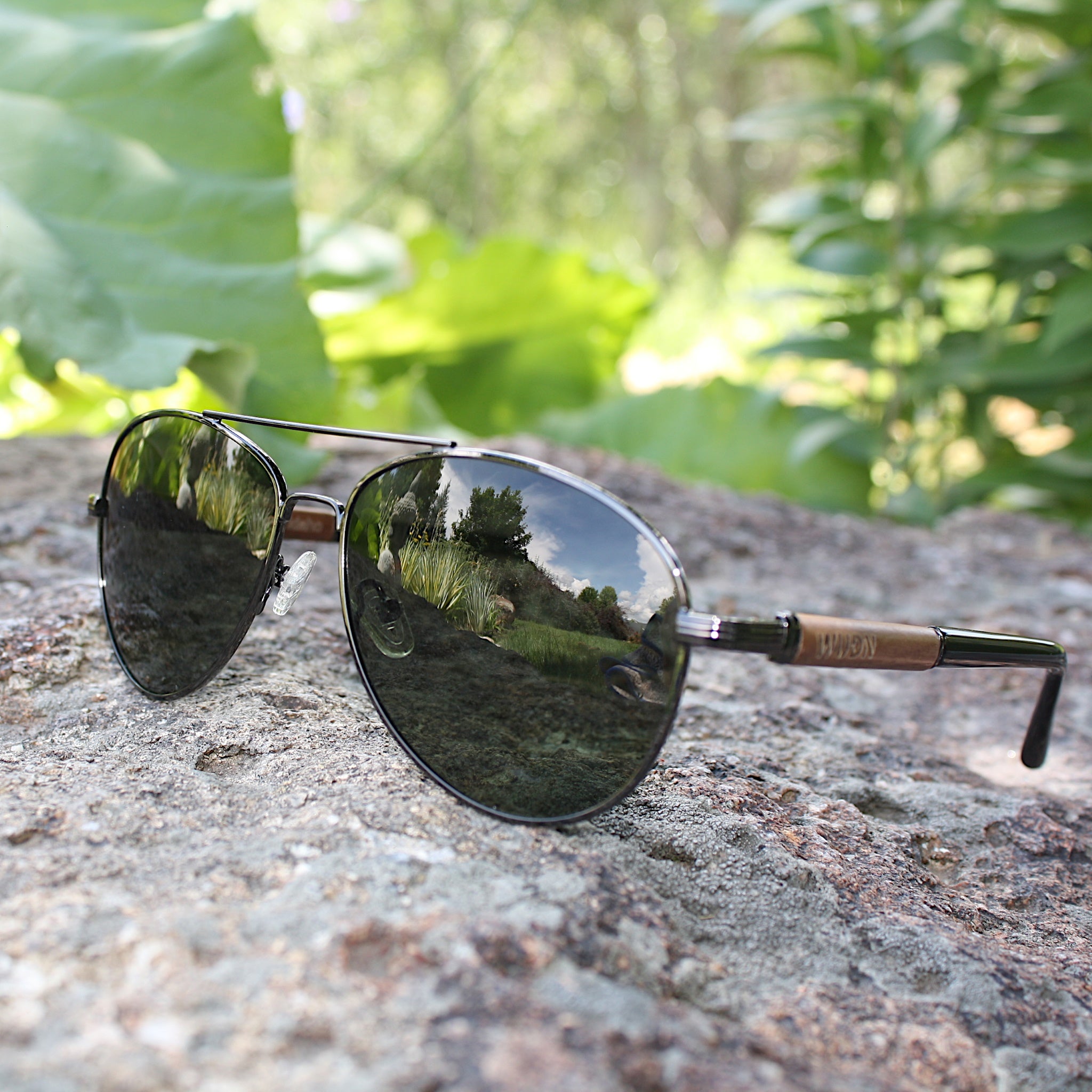 Classic Aviator Hybrid Acetate Frame Sunglasses with Real Wood Inlay & Polarized Lenses by WUDN