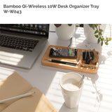 Solid Bamboo Desktop Organizer Tray with Wireless Charger (BLACKFOOT)