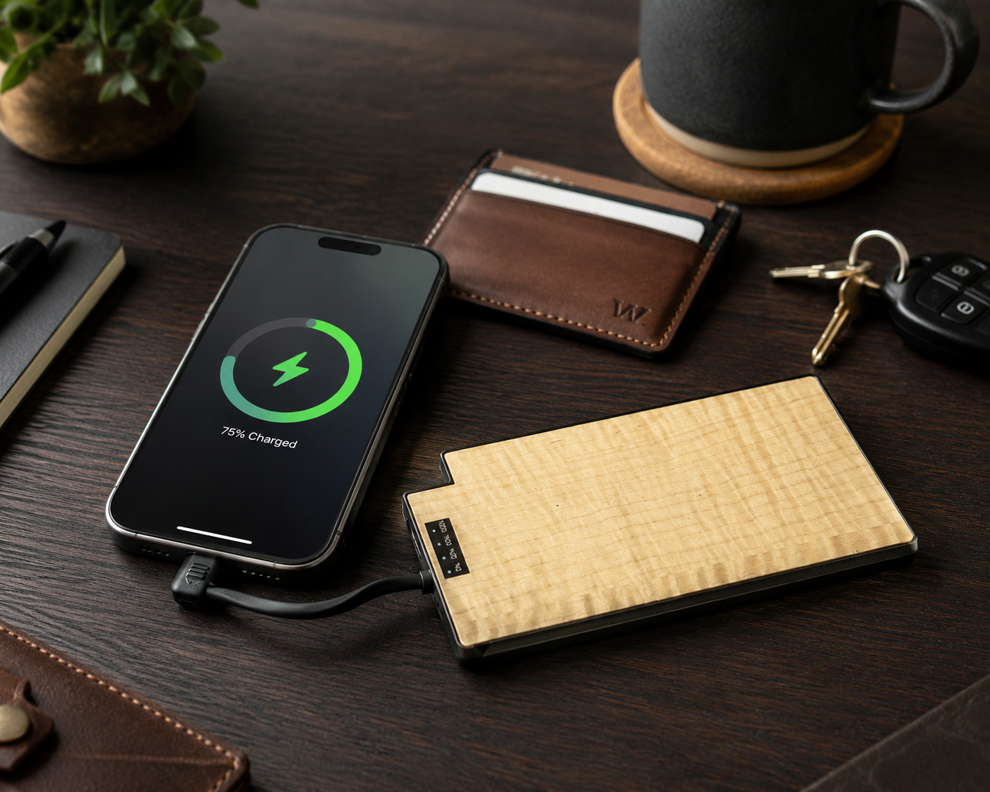 WUDN SlimCharge 5,000mAh Real Wood Power Bank