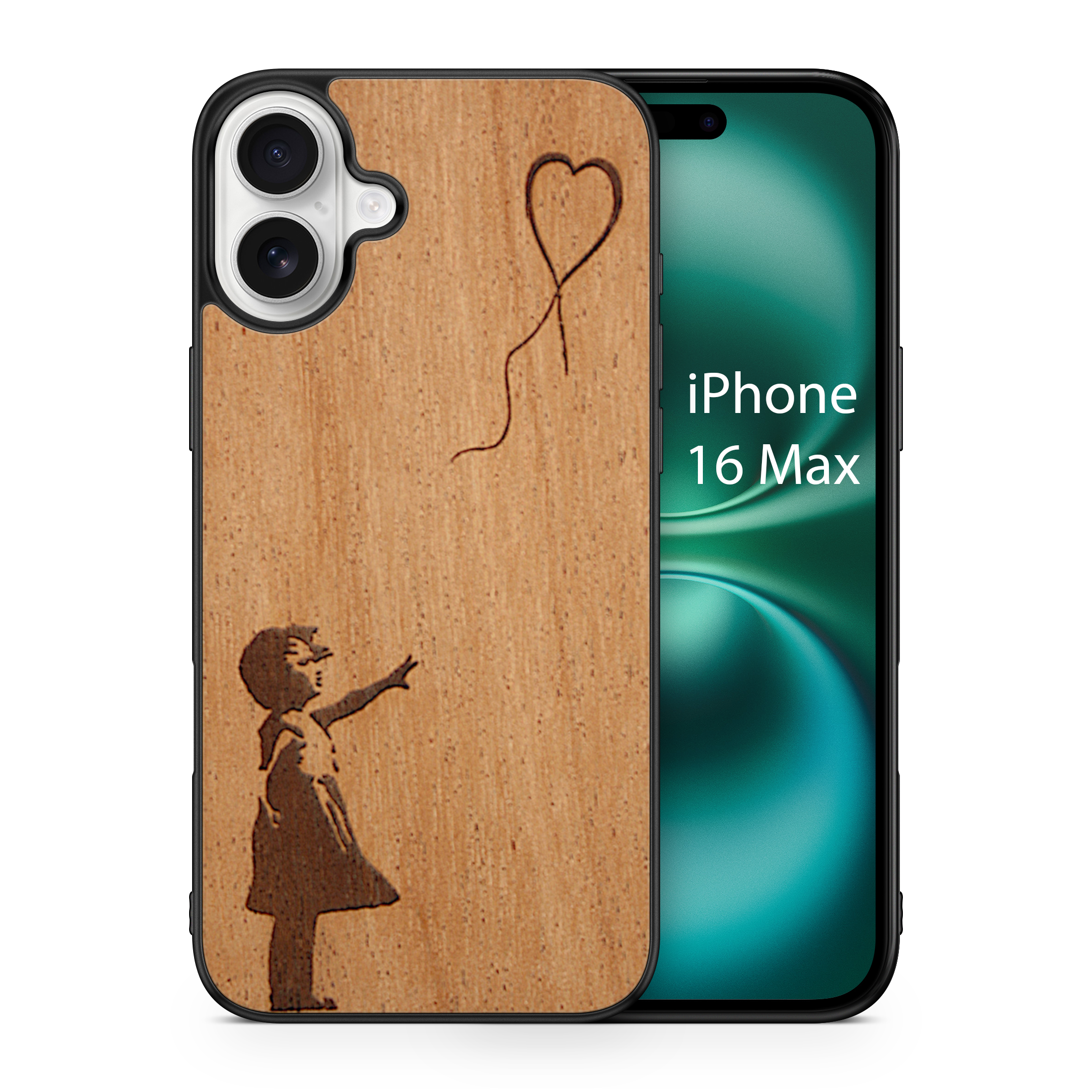 Slim Wooden Phone Case (Banksy Girl With a Balloon in Mahogany)