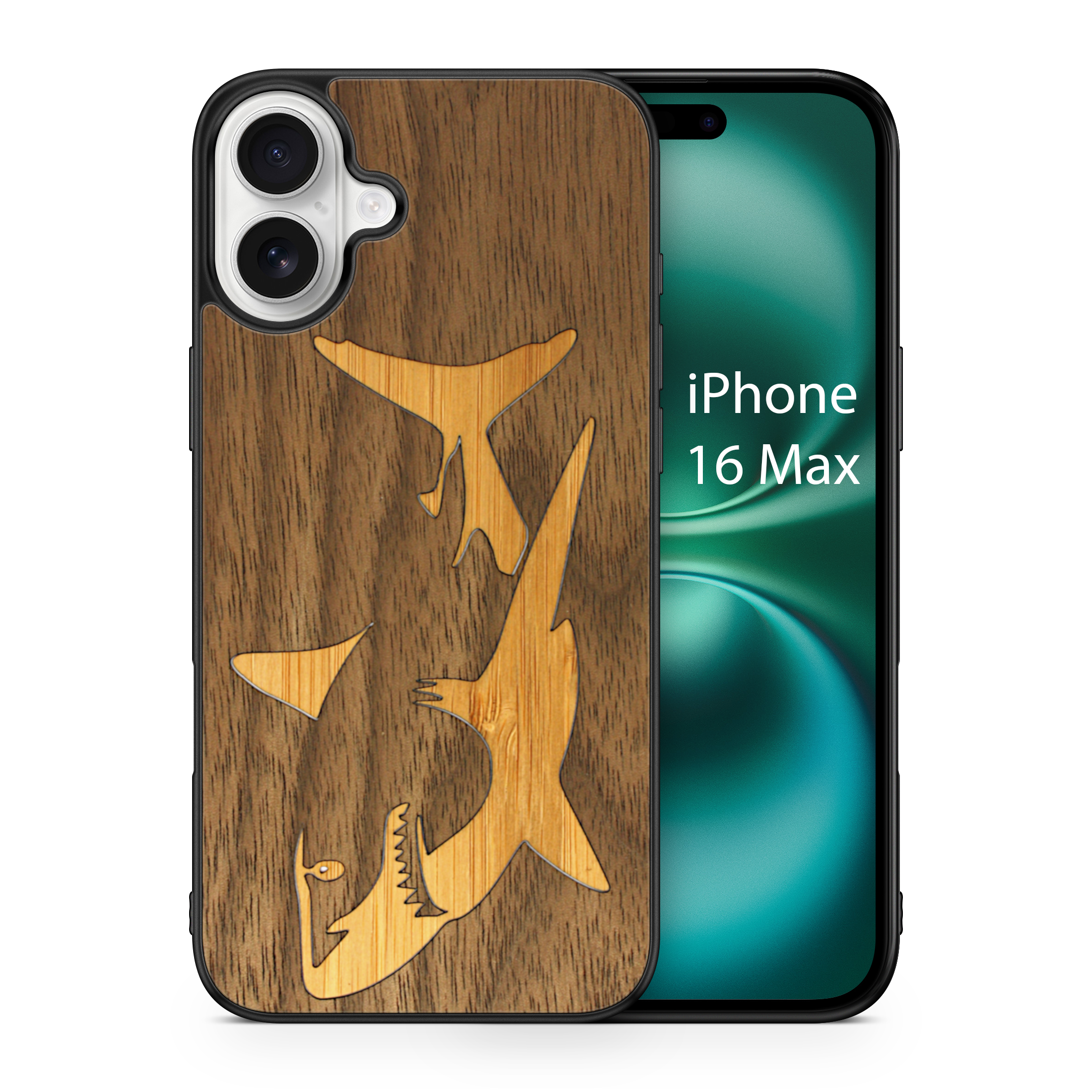 Slim Wooden iPhone Case (Great White Shark with Bamboo in Black Walnut)