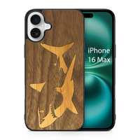 Slim Wooden iPhone Case (Great White Shark with Bamboo in Black Walnut)