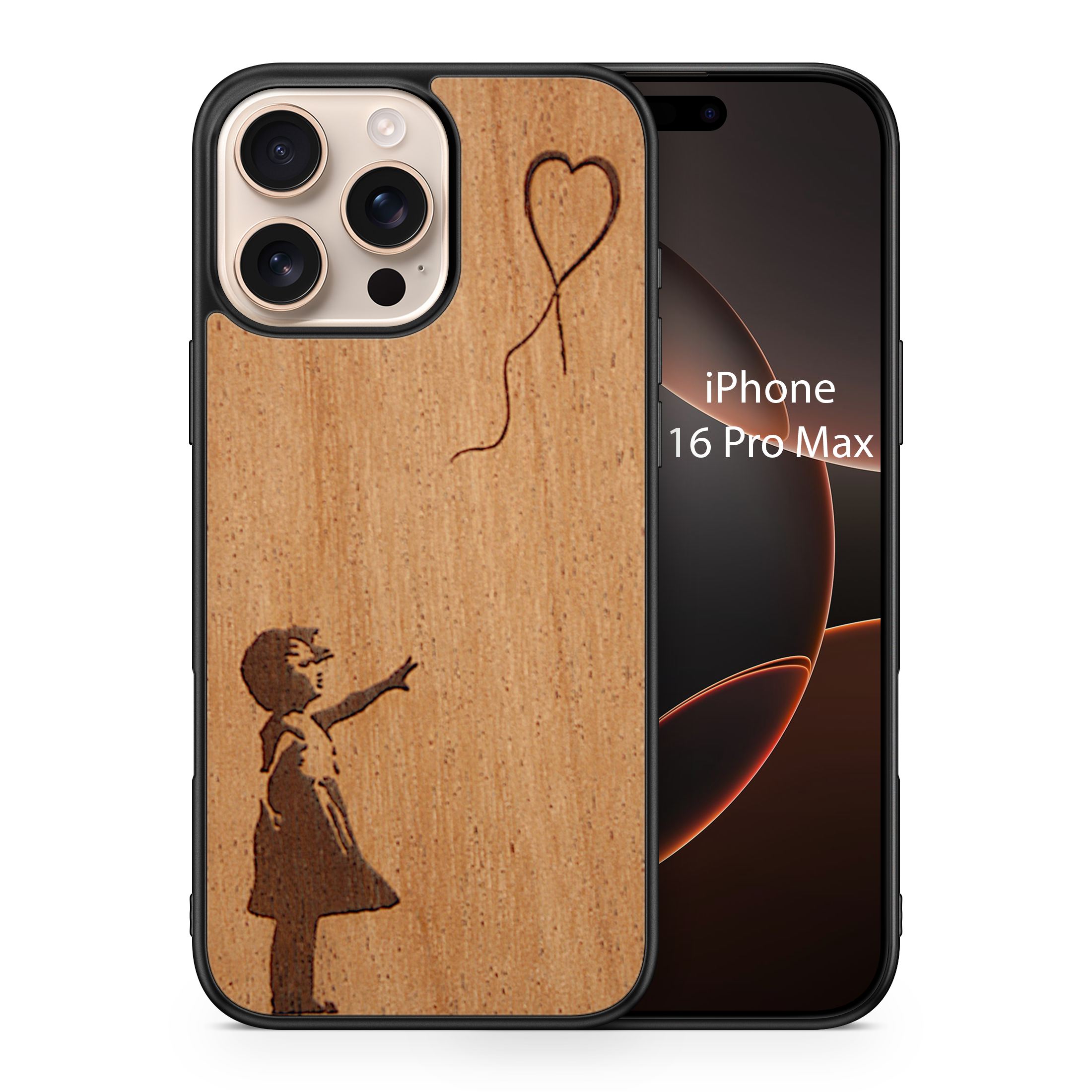 Slim Wooden Phone Case (Banksy Girl With a Balloon in Mahogany)