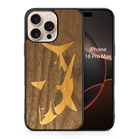 Slim Wooden iPhone Case (Great White Shark with Bamboo in Black Walnut)
