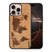 Slim Wooden iPhone Case (World Map Traveler in Mahogany)