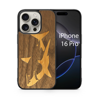 Slim Wooden iPhone Case (Great White Shark with Bamboo in Black Walnut)