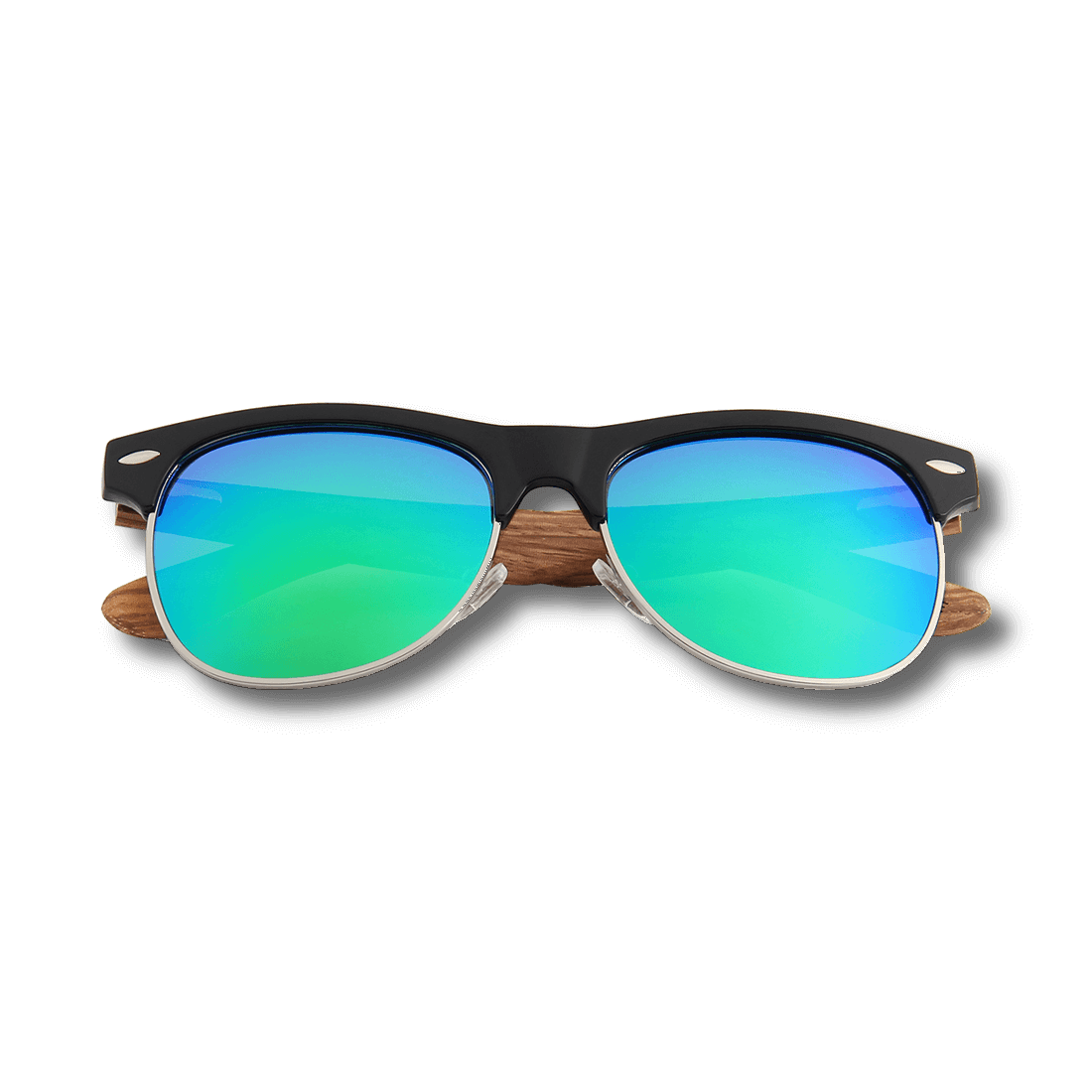 Zebra wood classic style sunglasses with blue mirrored polarized lenses