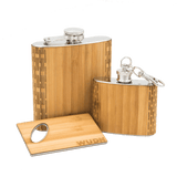 3-Piece Wooden Flask Set (6 oz. Hip Flask, 2 oz. Keychain Flask, Credit Card Bottle Opener)