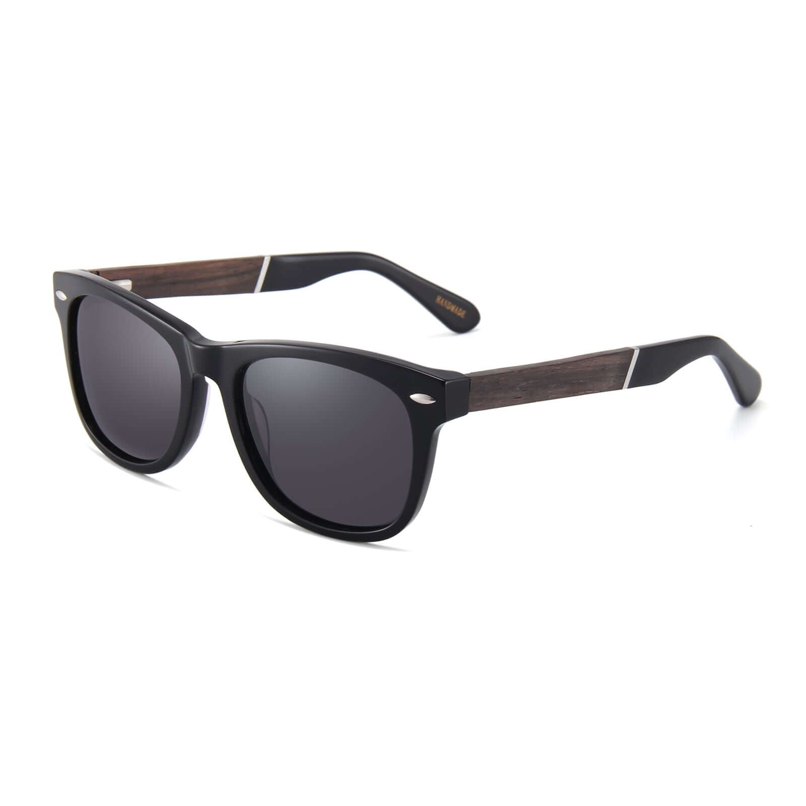 Classic Wanderer Hybrid Acetate Frame Sunglasses with Real Wood Inlay & Polarized Smoke Black Lenses by WUDN