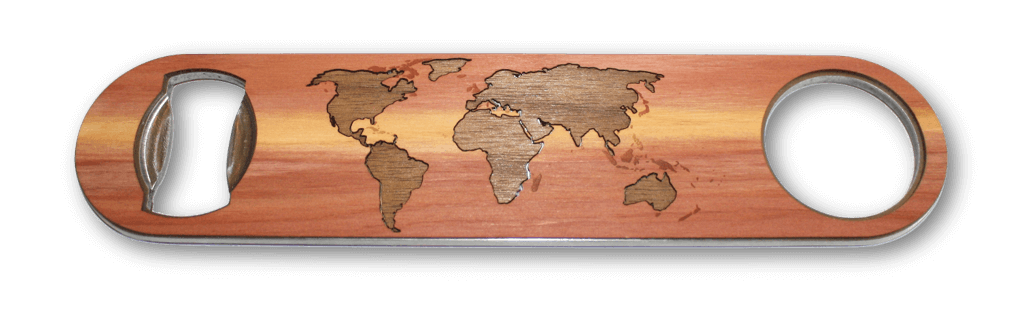Industrial Wood Bottle Opener - World Map Traveler, Bar - WUDN
