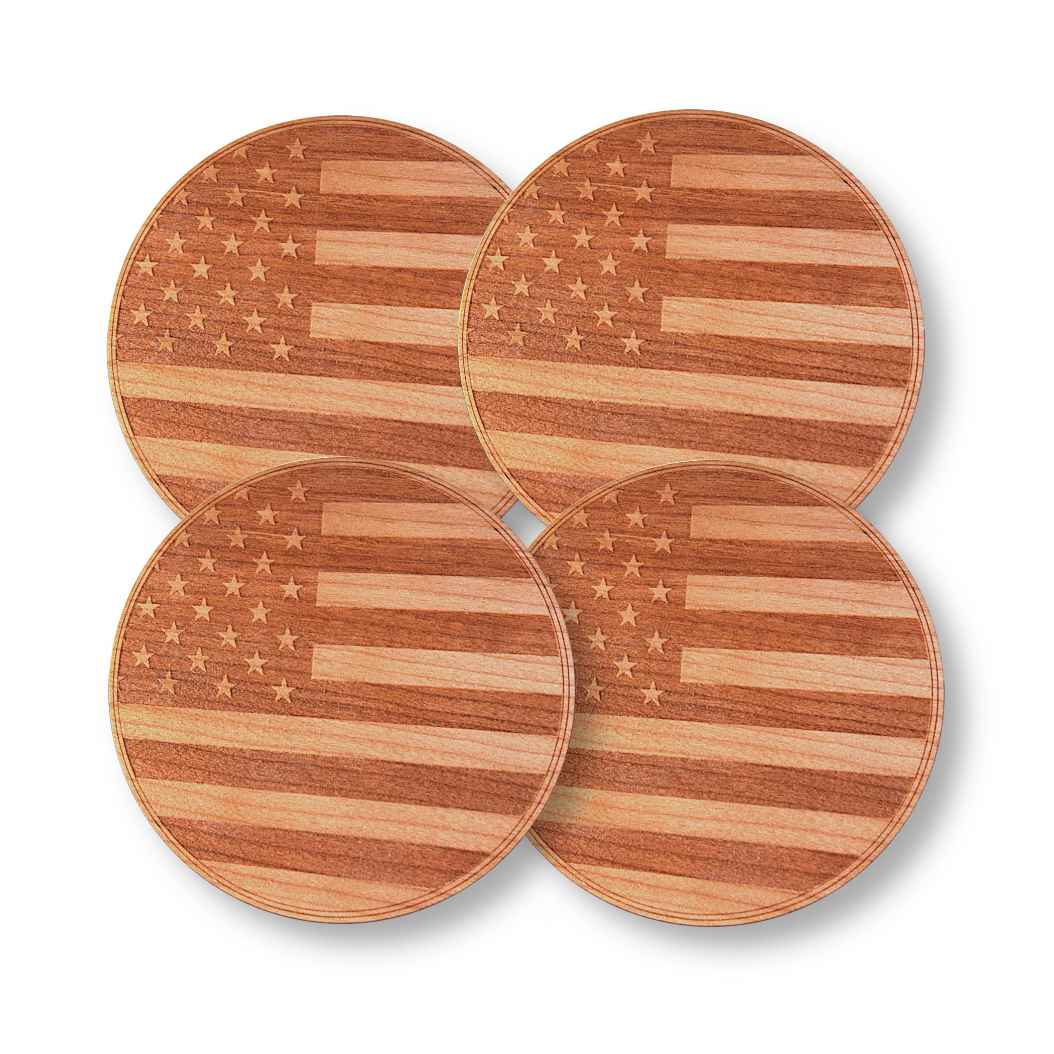 Wooden Coasters 4" (American Flag in Mahogany) 4-Pack