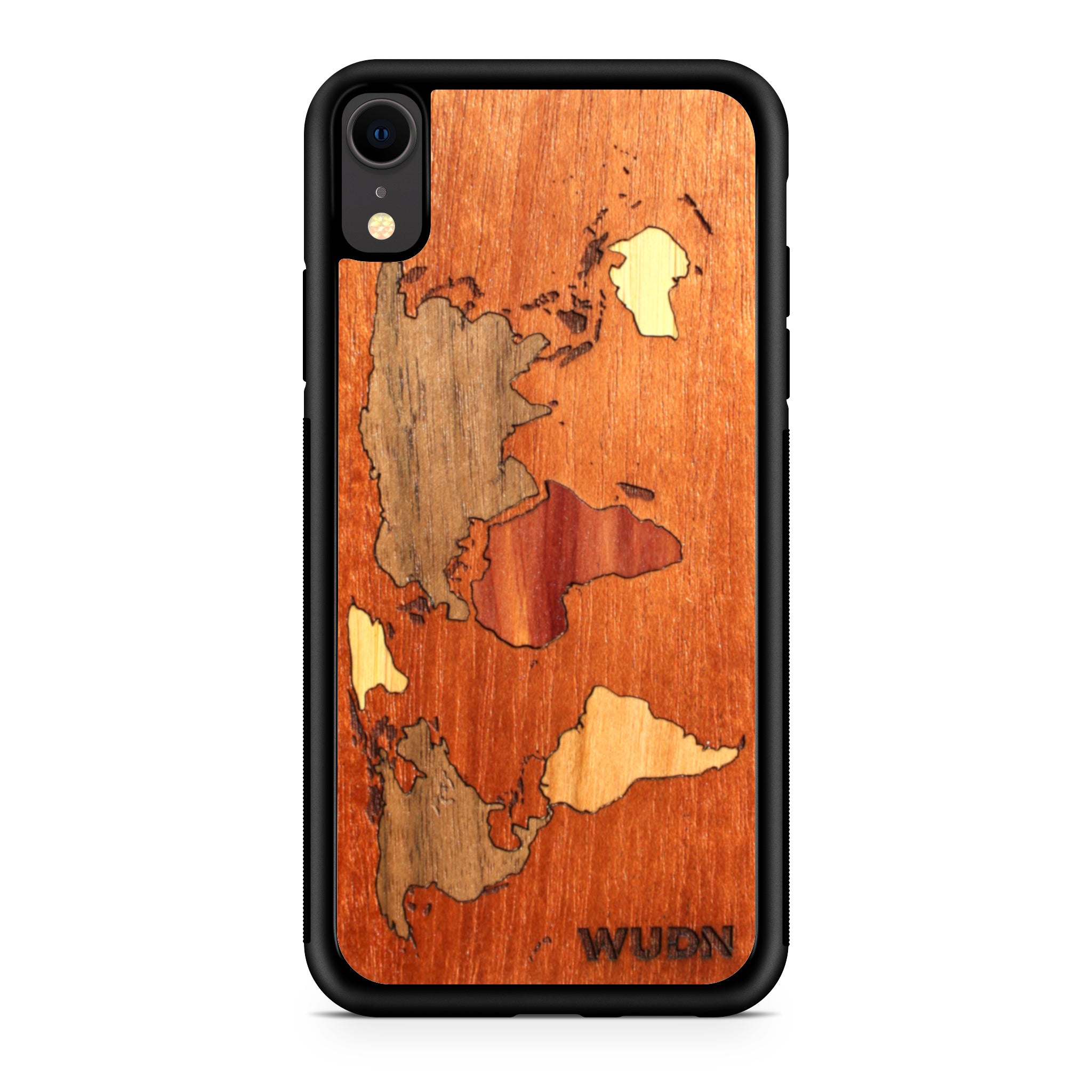 Slim Wooden Phone Case (Mahogany Inlay - World Map Traveler)