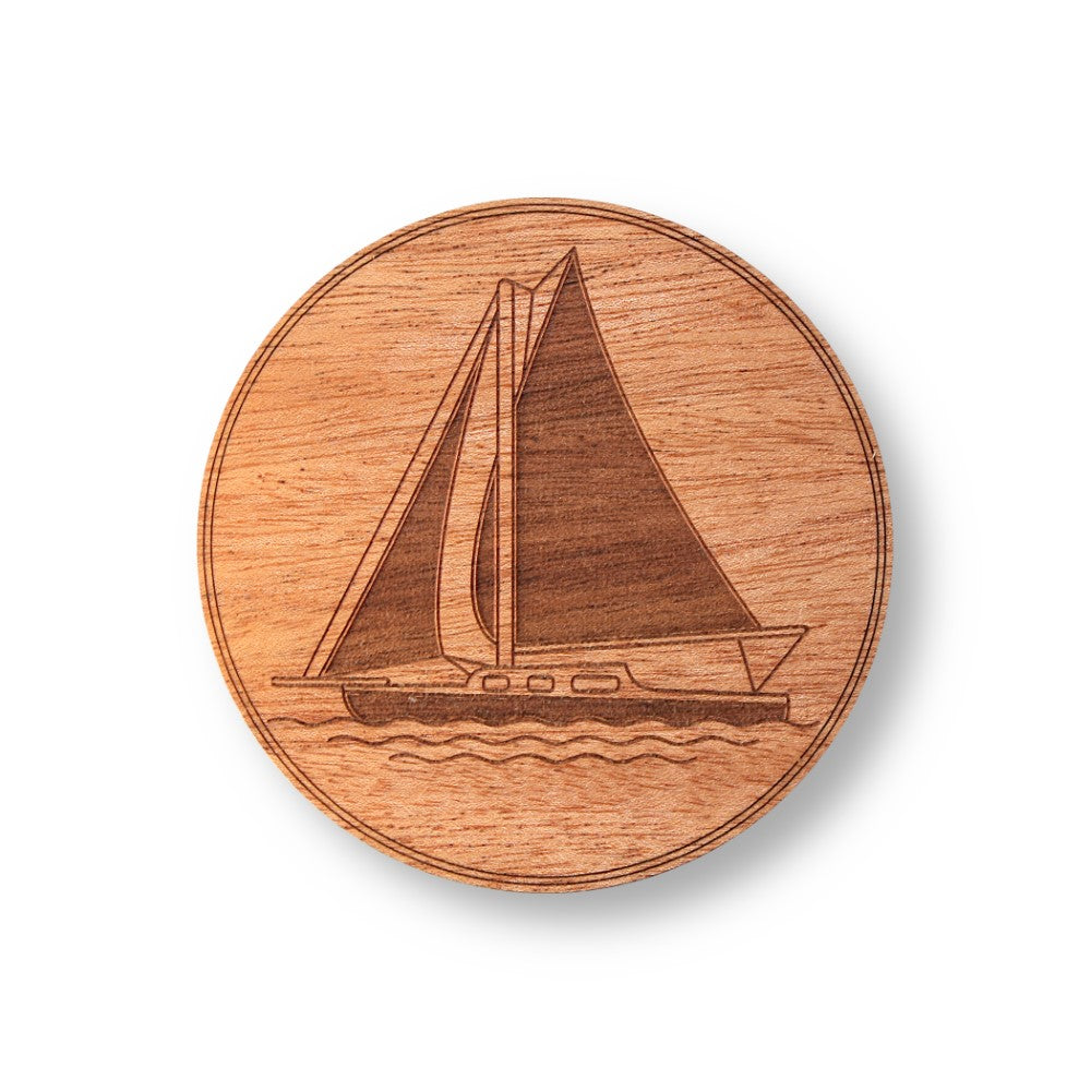 Wooden Coasters 4" (Sailboat in Mahogany) 4-Pack