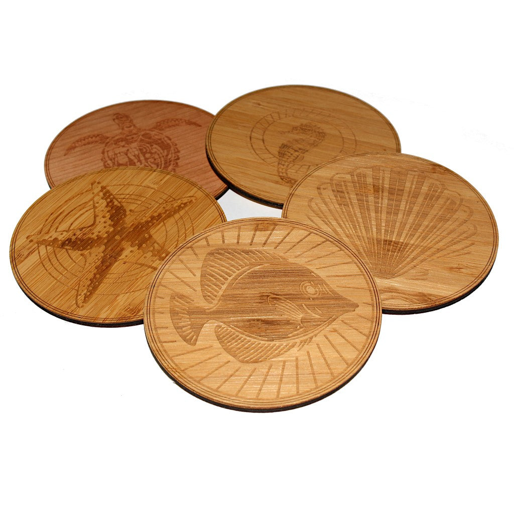 Wooden Coasters 4" (Sea Horse in Bamboo) 4-Pack