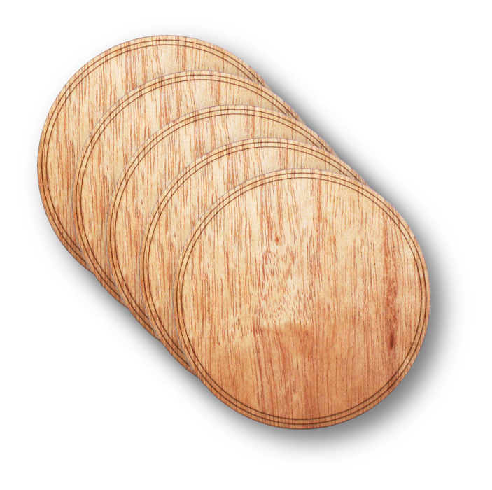 Wooden Coasters 4 (18 Shape / Wood Options) 4-Pack Mahogany / Circle