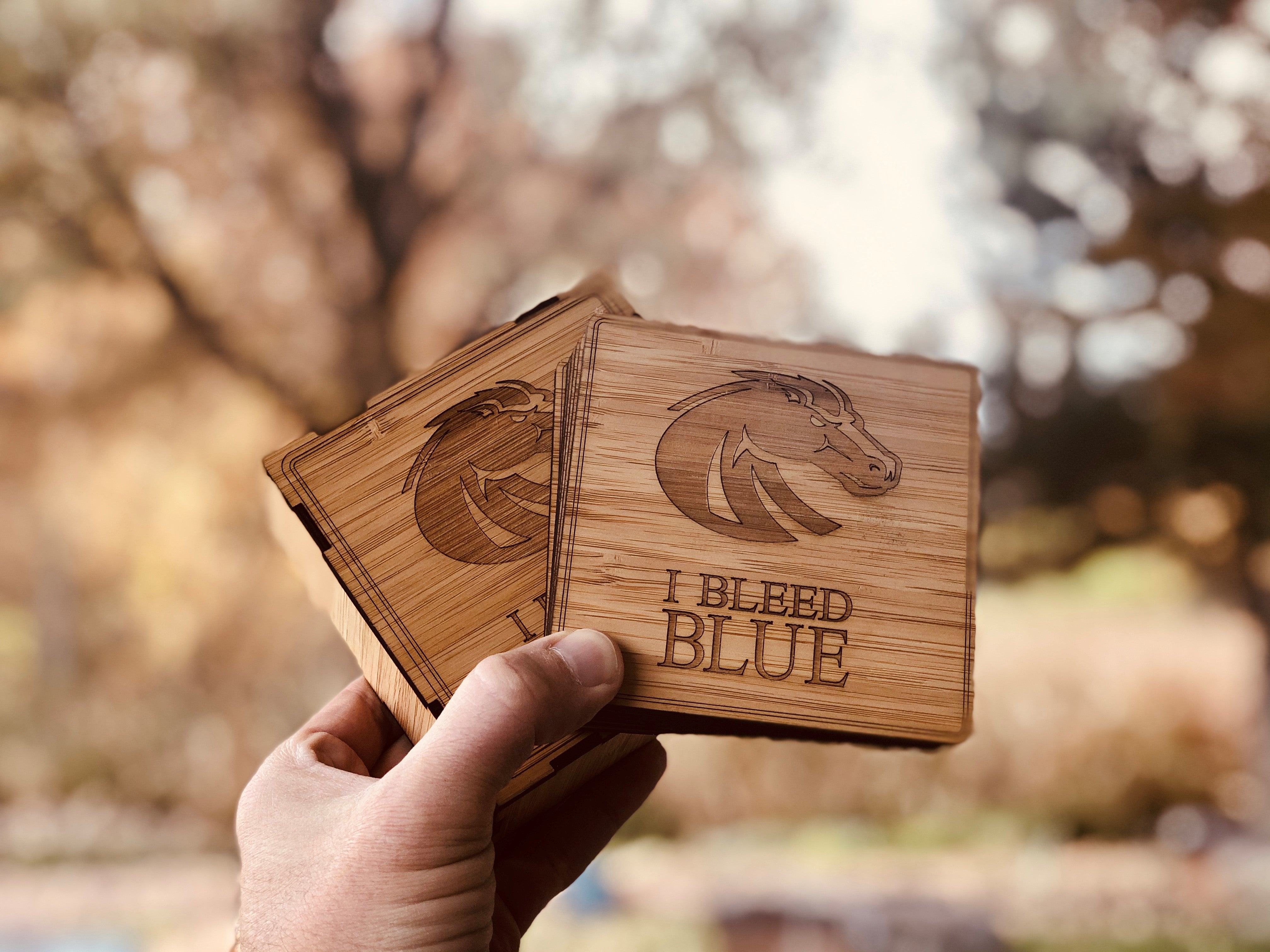 Solid Bamboo Coasters & Matching Box | BSU Broncos, Bar - WUDN