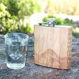 Mountain Biker 6 oz. Wooden Hip Flask - Outdoor Adventure Series - Art by Ben McKenzie