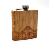 Mountain Biker 6 oz. Wooden Hip Flask - Outdoor Adventure Series - Art by Ben McKenzie