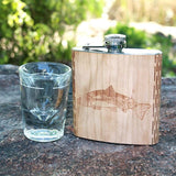 Salmon Night Landscape 6 oz. Wooden Hip Flask - Outdoor Adventure Collection - Art by Ben McKenzie