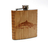 Salmon Night Landscape 6 oz. Wooden Hip Flask - Outdoor Adventure Collection - Art by Ben McKenzie