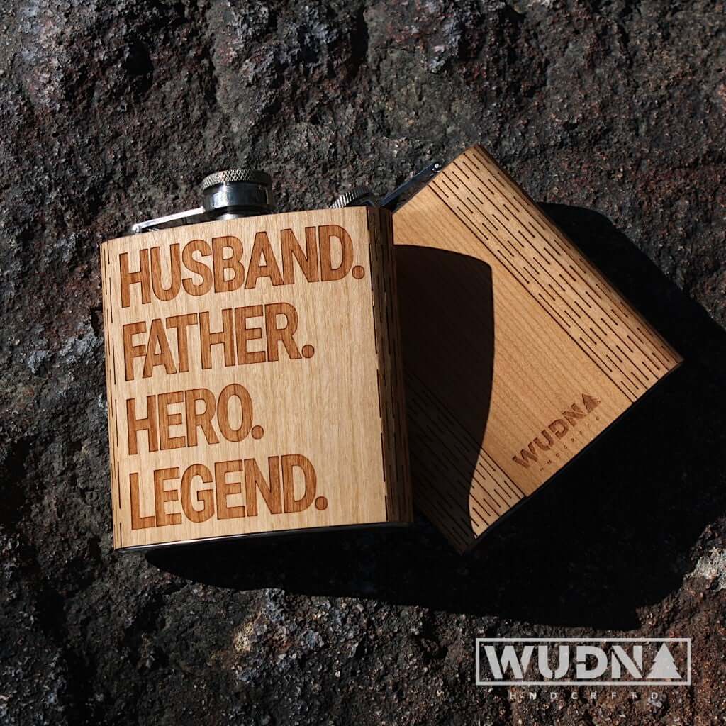 6 oz. Wooden Hip Flask for Dad (Husband, Father, Hero, Legend)