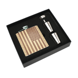 Real Wooden 6 oz. Hip Flask in Premium Gift Box with Shot Glasses & Funnel