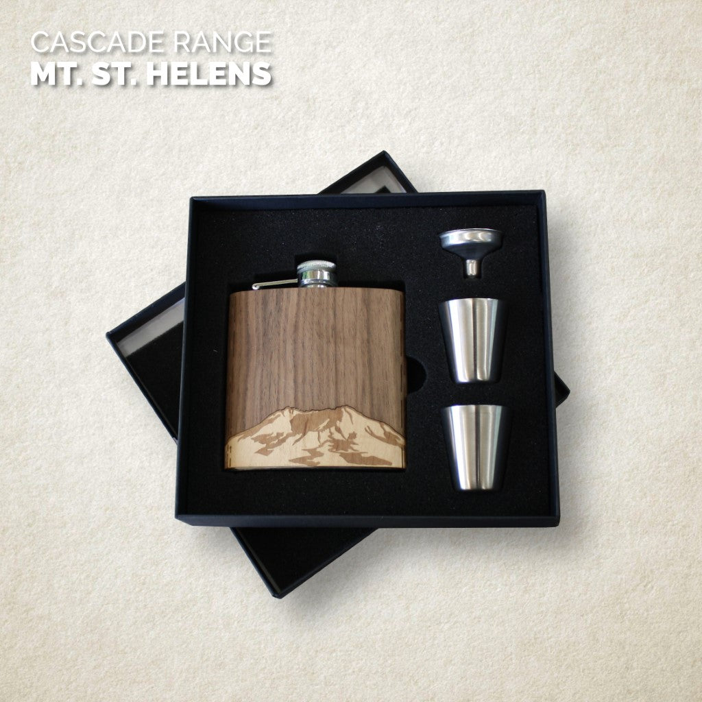 Wooden Hip Flask - Cascade Range (Mt. St. Helens)