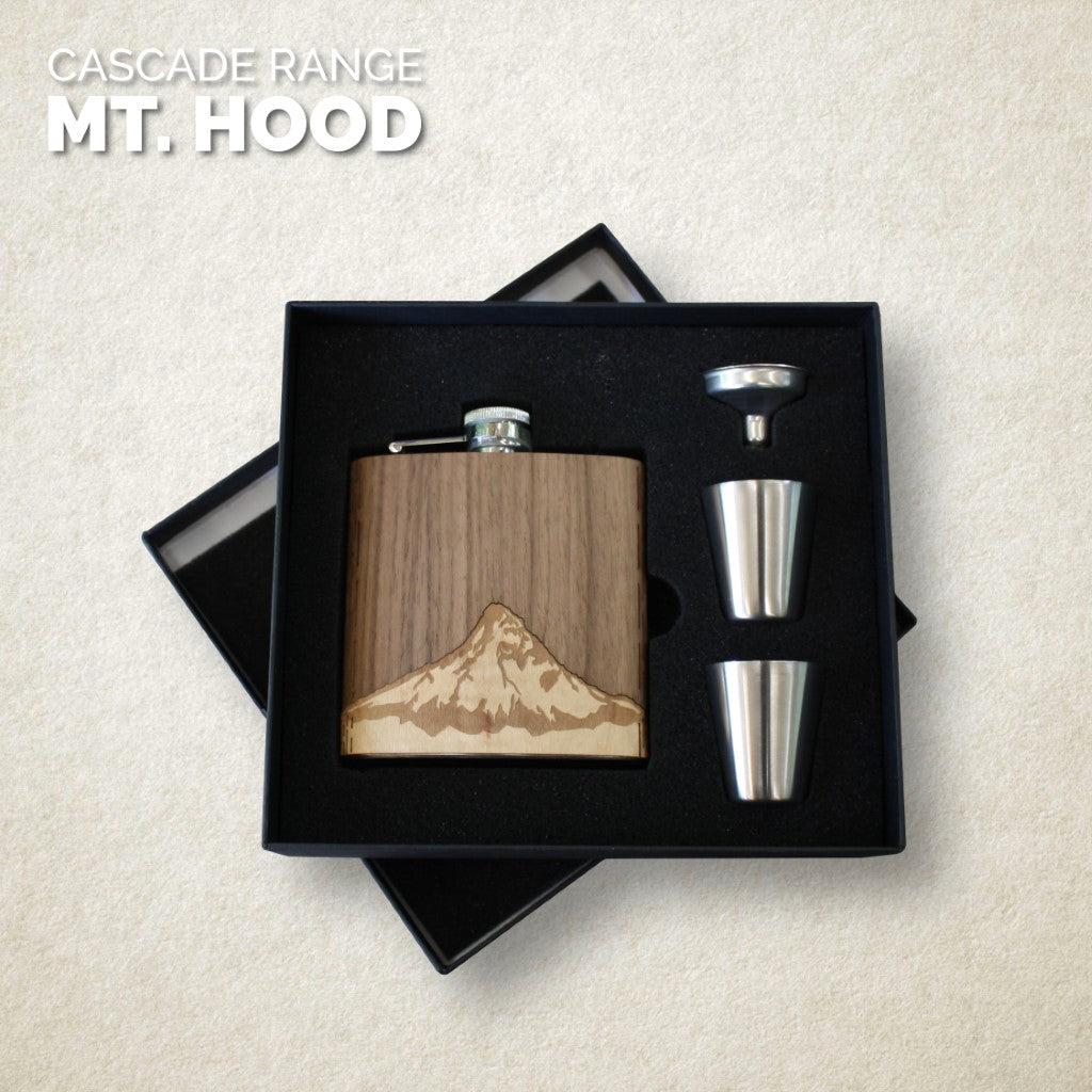Wooden Hip Flask - Cascade Range (Mt. Hood)
