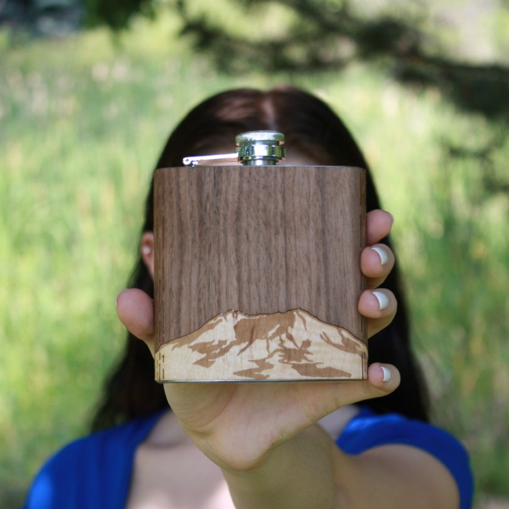 Wooden Hip Flask - Cascade Range (Mt. St. Helens)