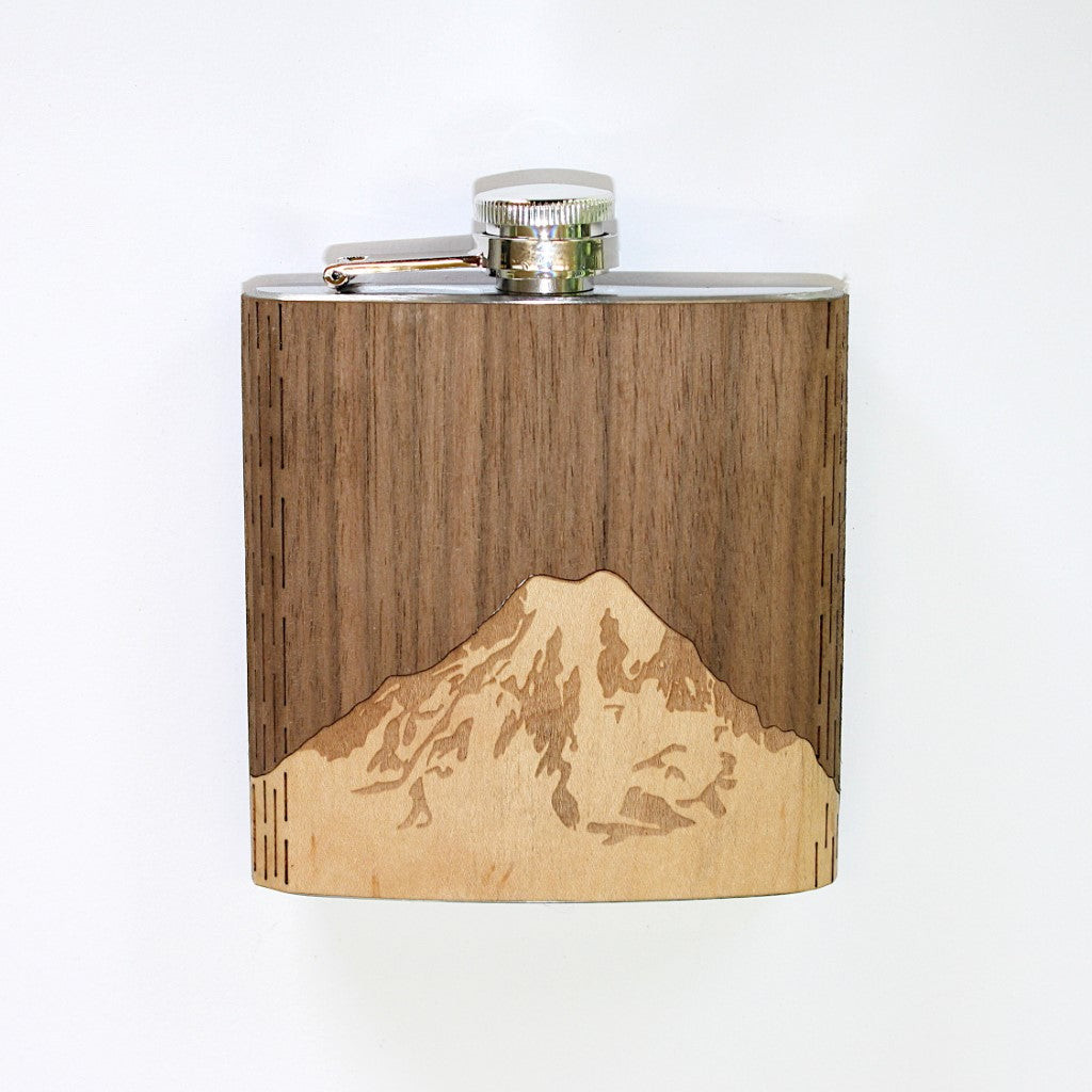 Wooden Hip Flask - Cascade Range (Mt. Rainier)