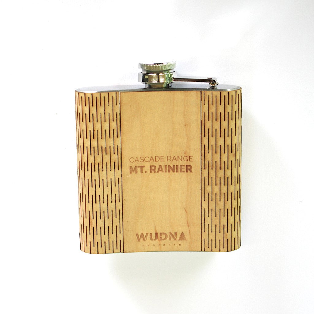 Wooden Hip Flask - Cascade Range (Mt. Rainier)