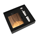 Real Wooden 6 oz. Hip Flask in Premium Gift Box with Shot Glasses & Funnel